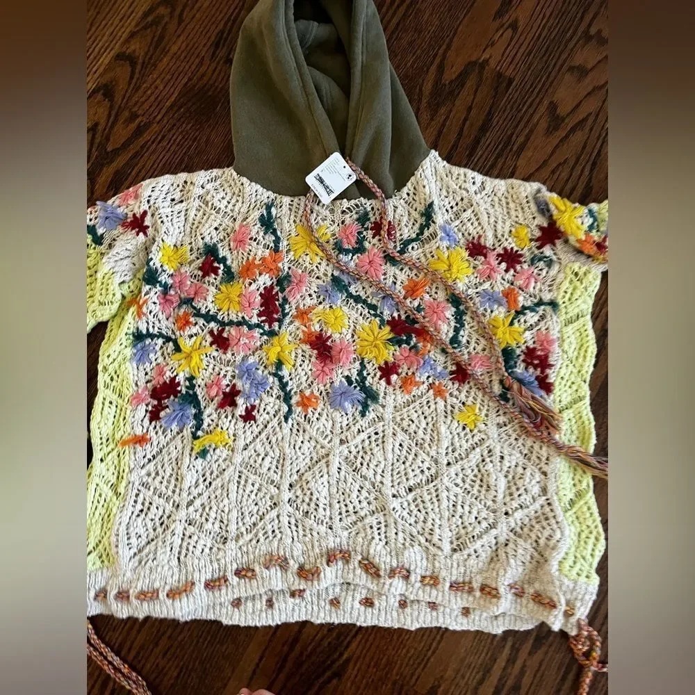 Free People $298 Wild Meadow Pullover with Gorgeous Crochet Detailing